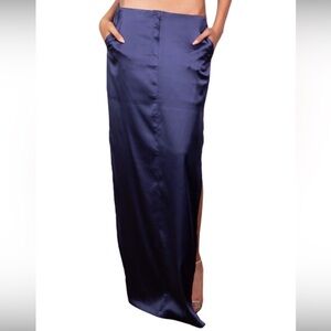MOTHER OF ALL Rylie Silk Maxi Skirt Navy Blue Slip Skirt Size XS